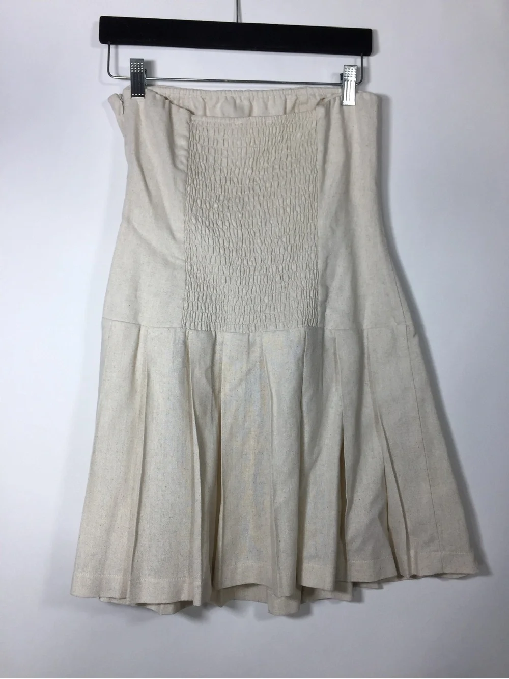 Monteau Linen Strapless Pleated Strapless Mini Dress Beige Medium